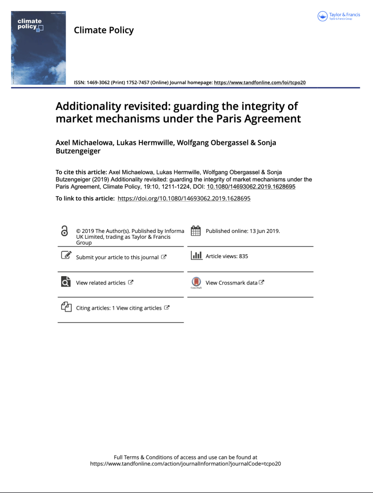 Additionality revisited: guarding the integrity of market mechanisms under the Paris Agreement