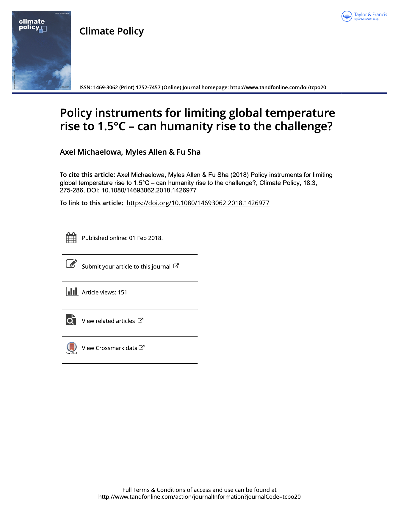 Policy instruments for limiting global temperature rise to 1.5°C – can humanity rise to the challenge?