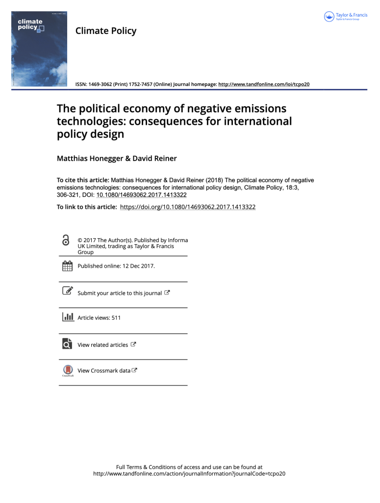 The political economy of negative emissions technologies: consequences for international policy design
