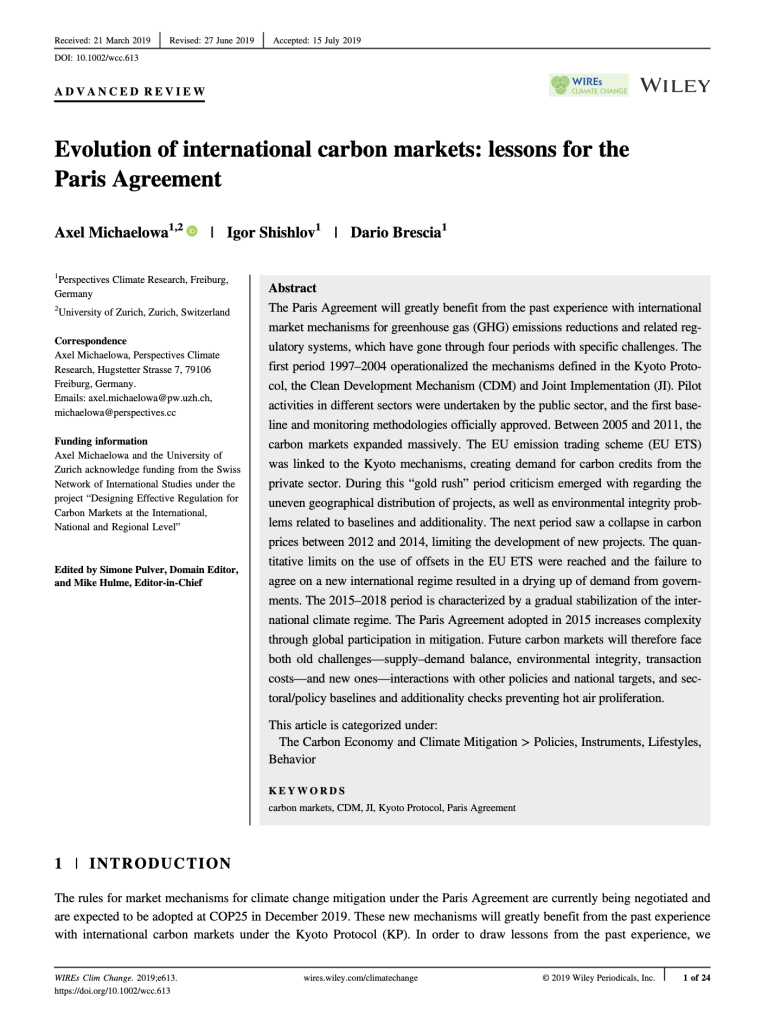 Evolution of international carbon markets: Lessons for the Paris Agreement