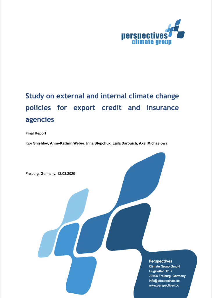 Study on external and internal climate change policies for export credit and insurance agencies