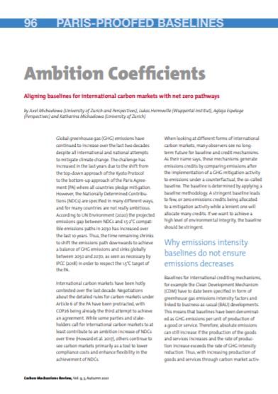 Ambition Coefficients – Aligning baselines for international carbon markets with net zero pathways